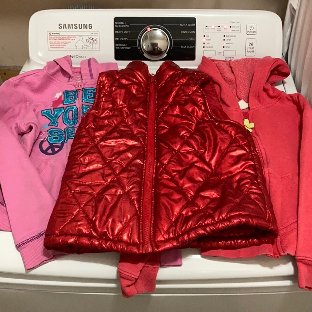 2 girls preowned sweatshirts and 1 vest, size 7/8